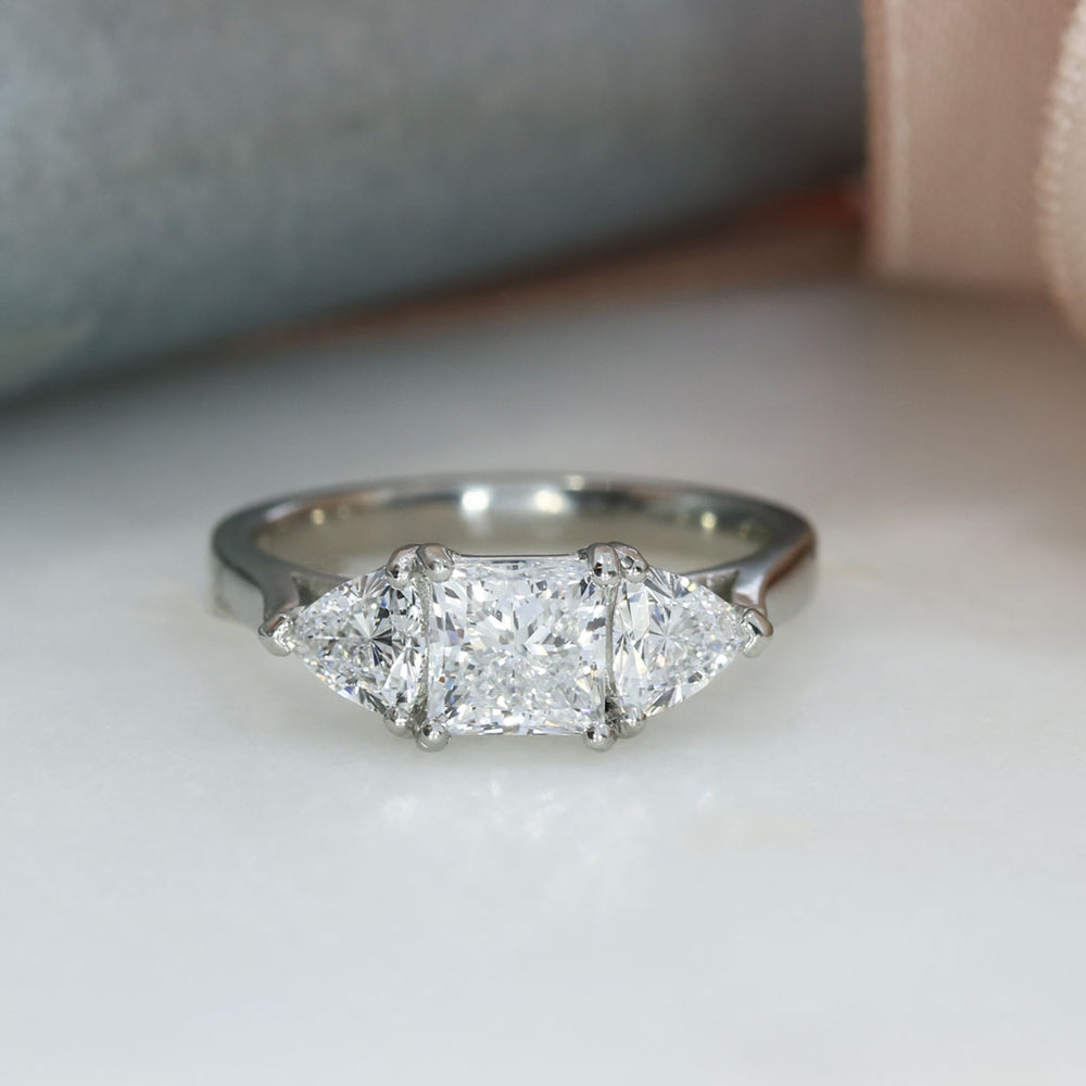 Platinum Princess & Trillion Cut Lab Grown Diamond 3 Stone Ring 1.43ct