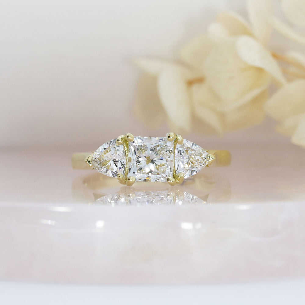 18ct Gold Princess & Trillion Cut Lab Grown Diamond 3 Stone Ring 1.67ct