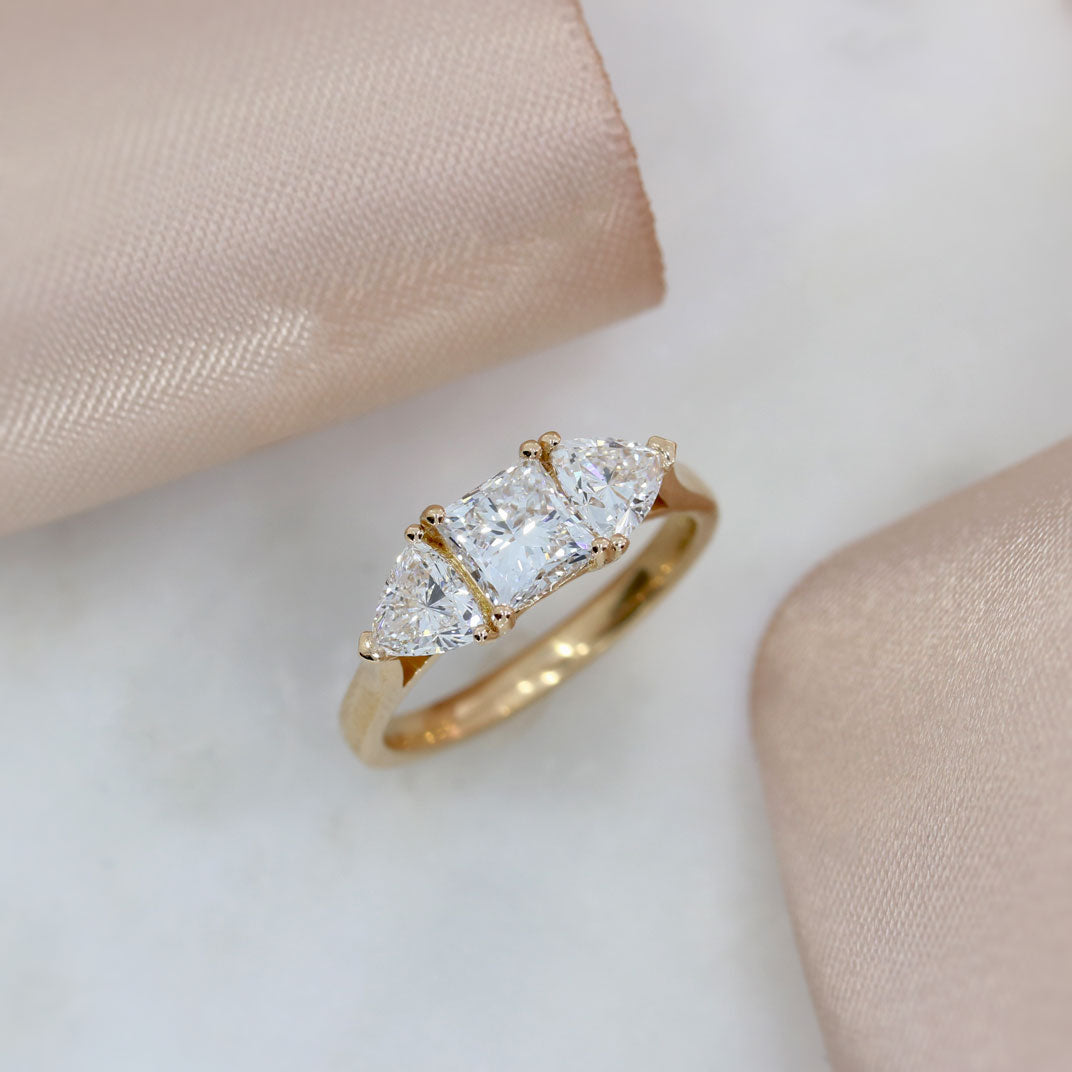 18ct Rose Gold Princess & Trillion Cut Laboratory Grown Diamond 3 Stone Ring 1.74ct D-F VS-VVS