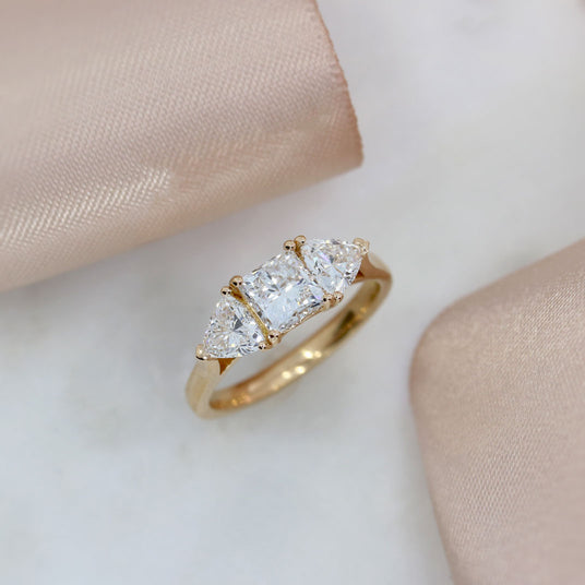 18ct Rose Gold Princess & Trillion Cut Laboratory Grown Diamond 3 Stone Ring 1.74ct D-F VS-VVS
