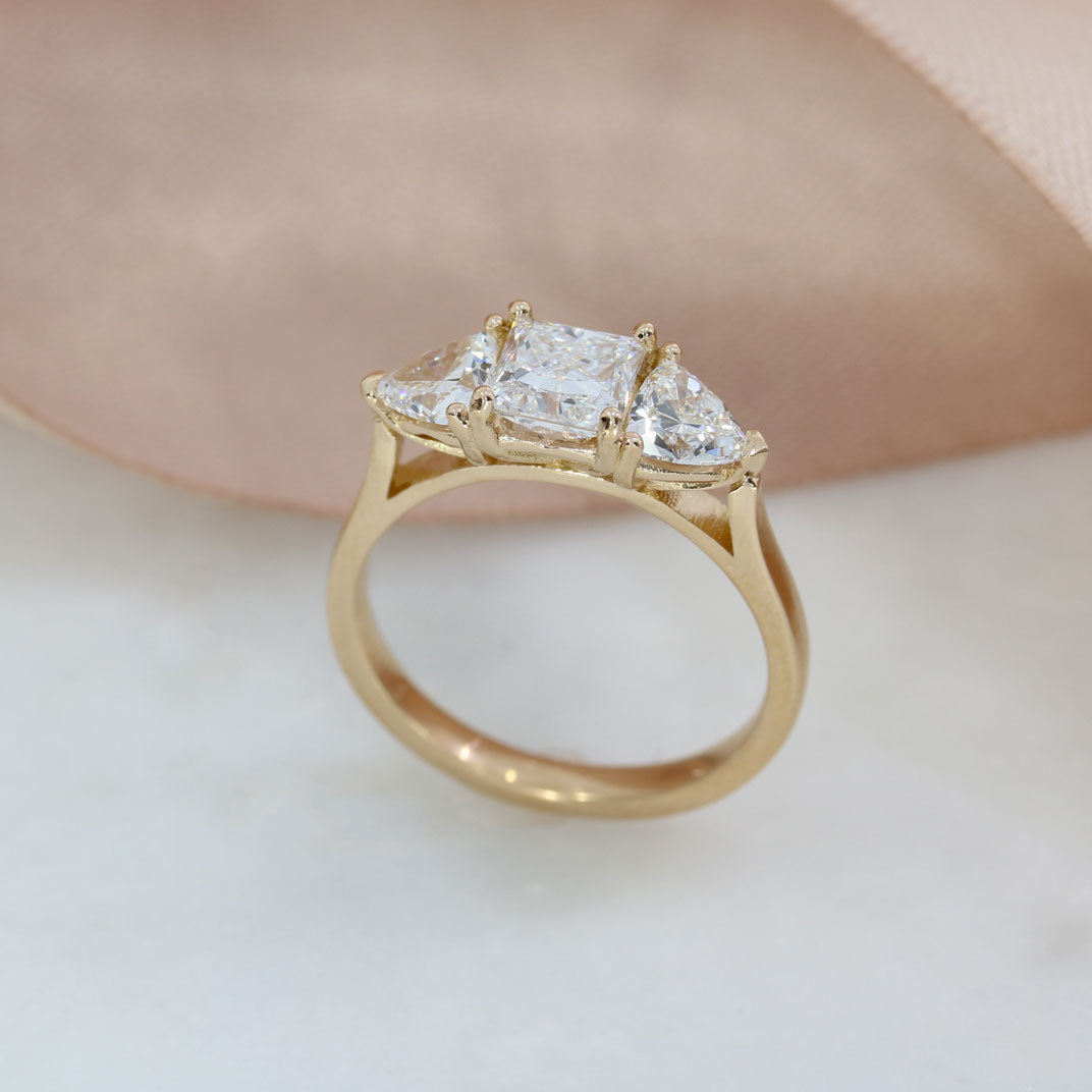 18ct Rose Gold Princess & Trillion Cut Laboratory Grown Diamond 3 Stone Ring 1.74ct D-F VS-VVS
