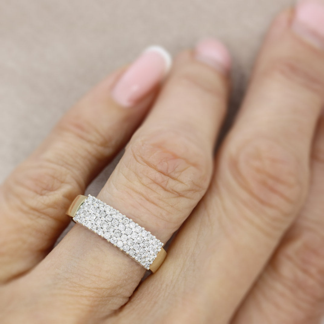 Pre Owned 9ct Yellow Gold 4 Row Diamond Cluster Ring 0.50ct