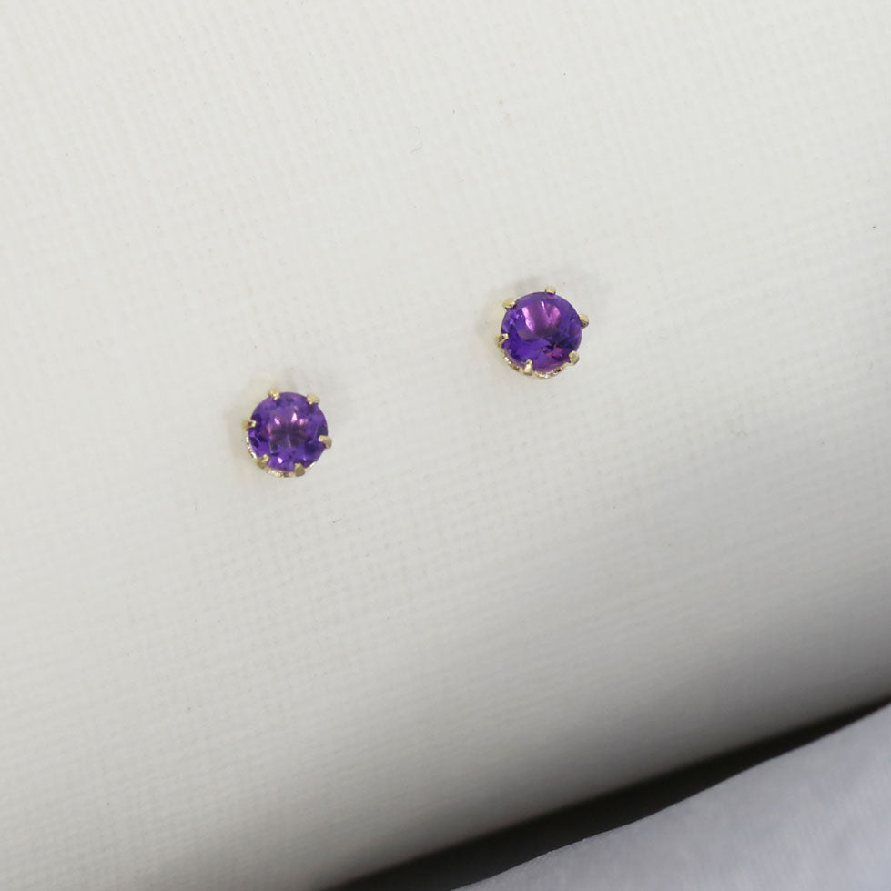 9ct Yellow Gold Small Purple Stone Stud Earrings 3mm