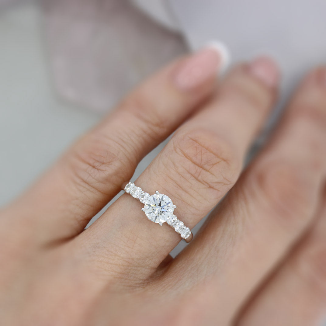 Platinum GIA Certified Diamond Solitaire Ring with Diamond Set Shoulders 1.37ct H VS1
