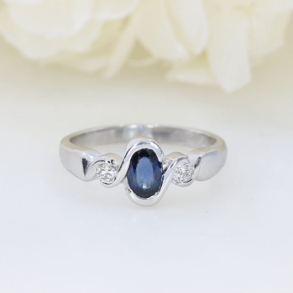 18ct White Gold Oval  Sapphire & Diamond 3 Stone Ring