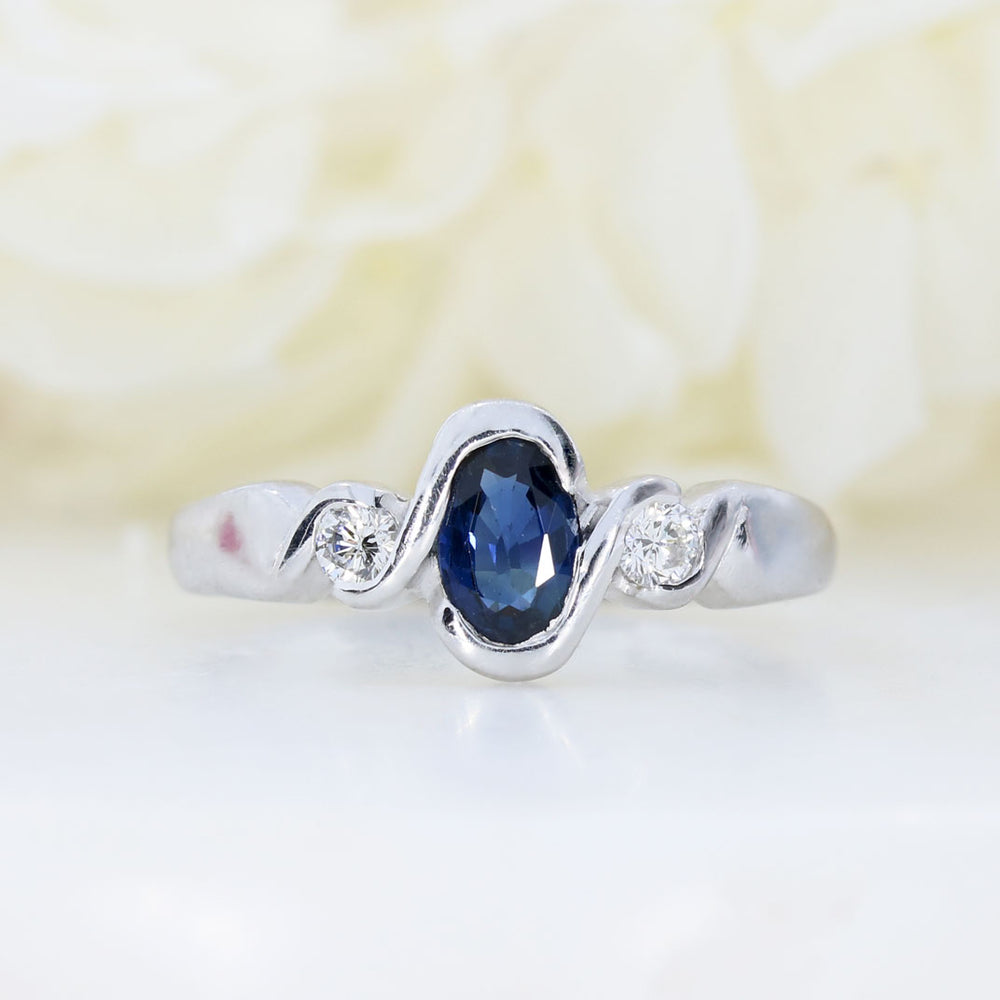 18ct White Gold Oval  Sapphire & Diamond 3 Stone Ring