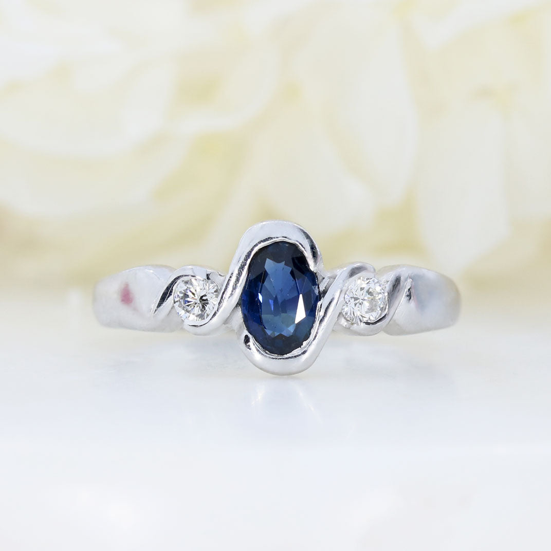 18ct White Gold Oval  Sapphire & Diamond 3 Stone Ring
