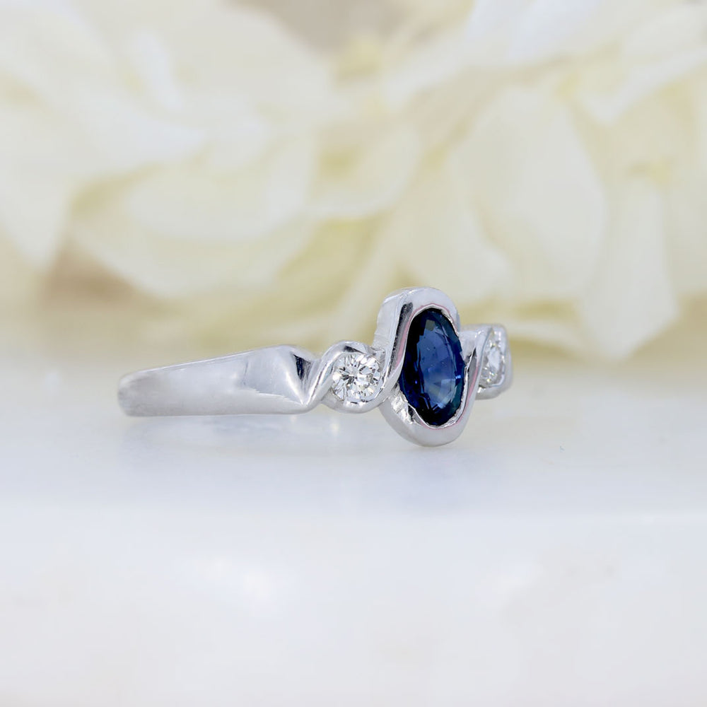18ct White Gold Oval  Sapphire & Diamond 3 Stone Ring