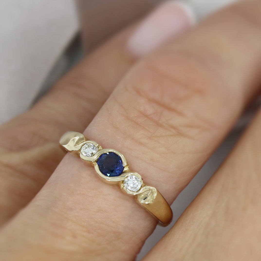 9ct Gold Sapphire & Diamond 3 Stone Ring