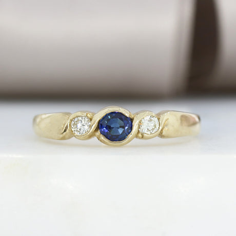 9ct Gold Sapphire & Diamond 3 Stone Ring