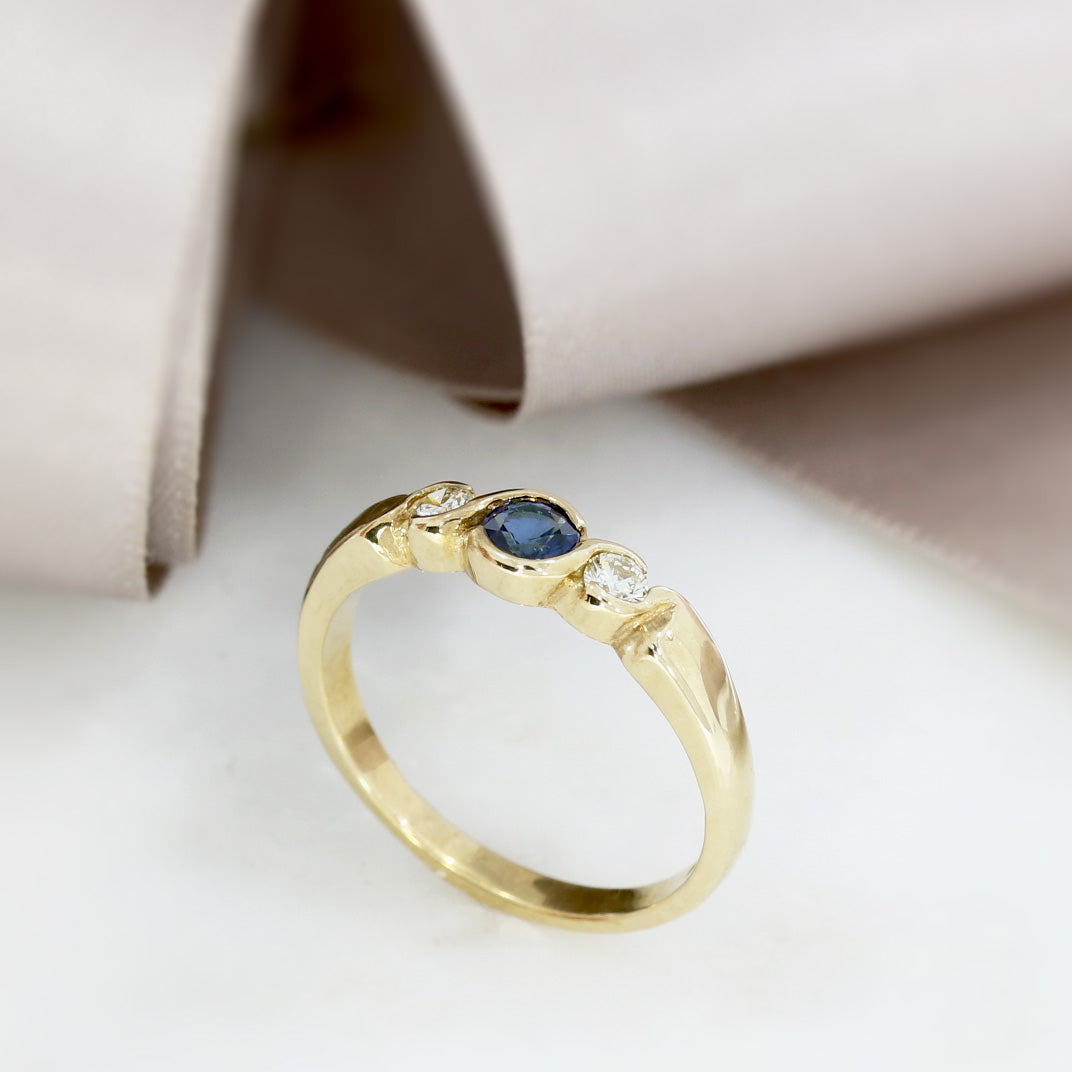 9ct Gold Sapphire & Diamond 3 Stone Ring