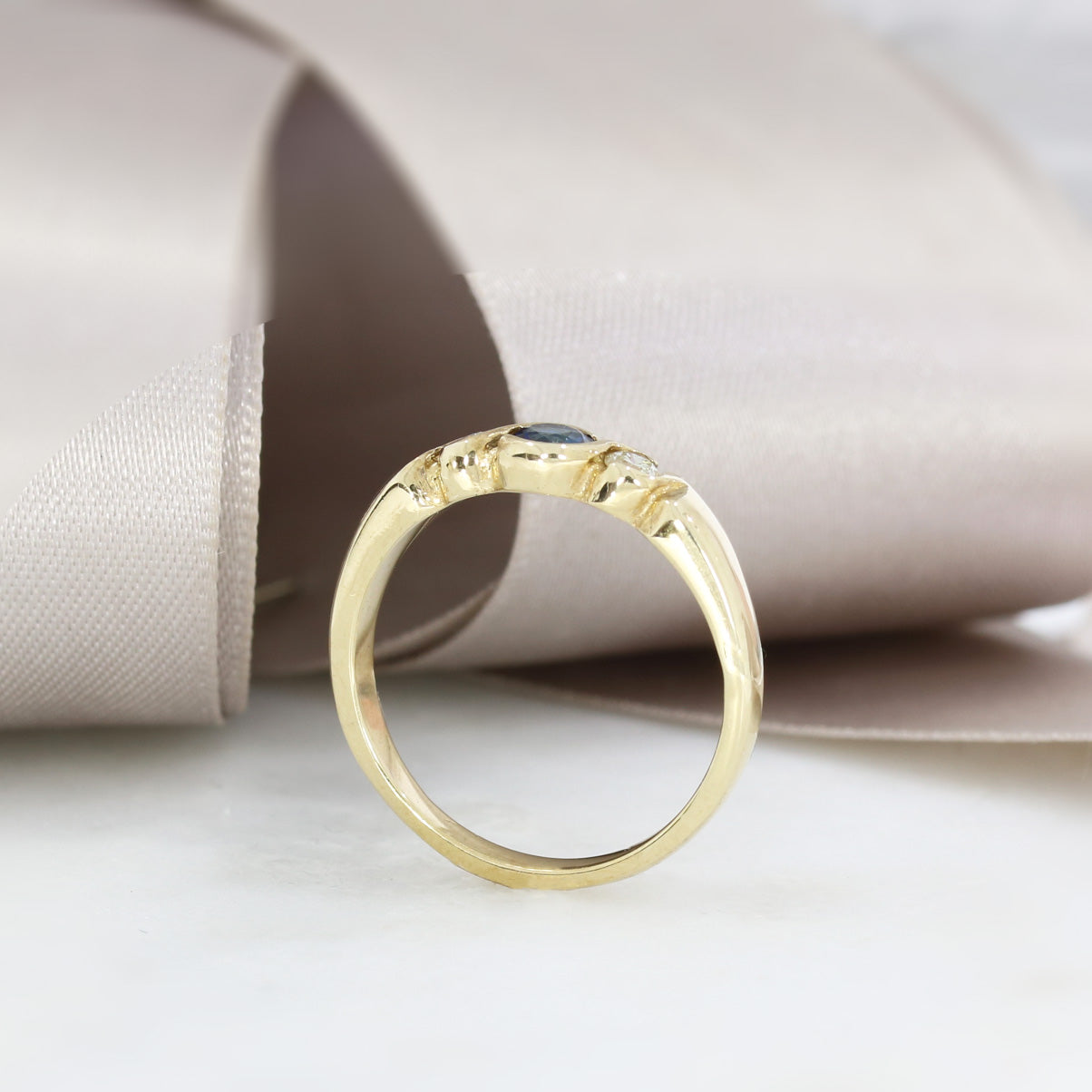 9ct Gold Sapphire & Diamond 3 Stone Ring