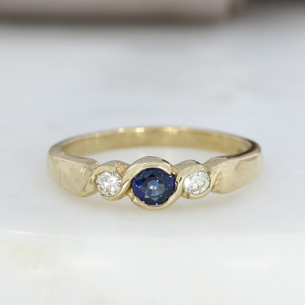 9ct Gold Sapphire & Diamond 3 Stone Ring