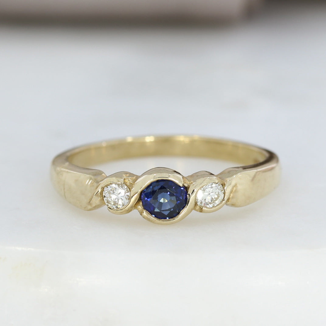 9ct Gold Sapphire & Diamond 3 Stone Ring