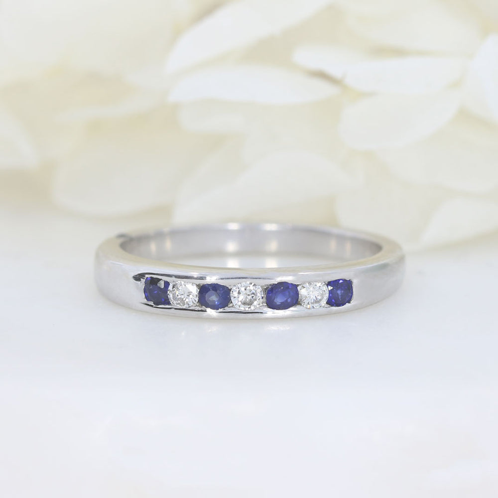 Pre Owned 18ct White Gold Sapphire & Diamond Channel Set Eternity Ring