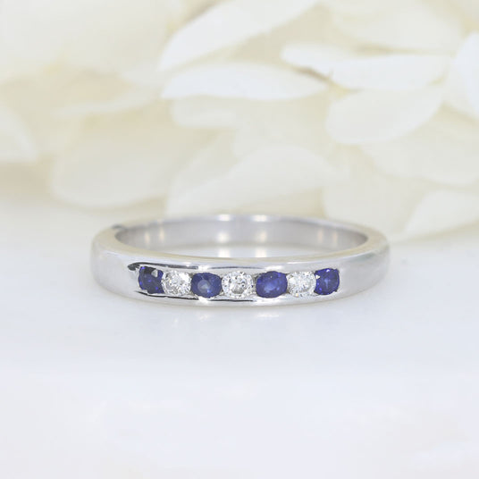 Pre Owned 18ct White Gold Sapphire & Diamond Channel Set Eternity Ring