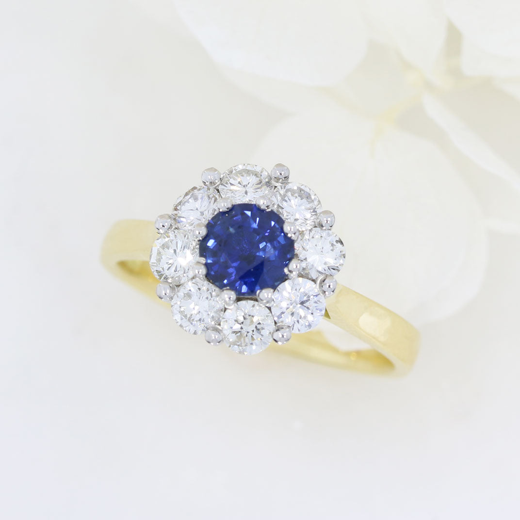 18ct Yellow Gold Sapphire & Diamond Cluster Ring