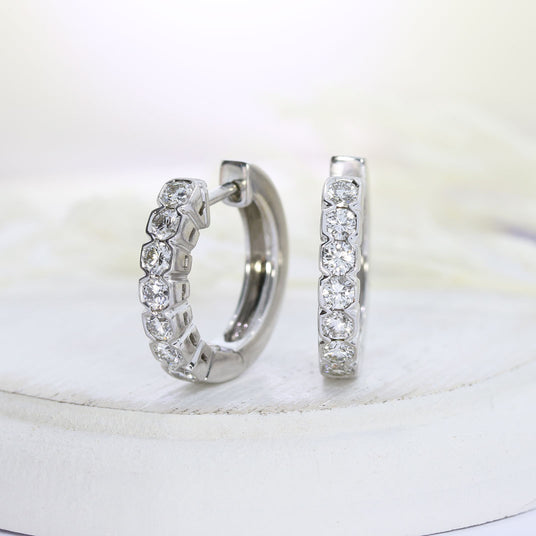 Pre Owned 18ct White Gold Diamond Creole Earrings Approx 0.84ct