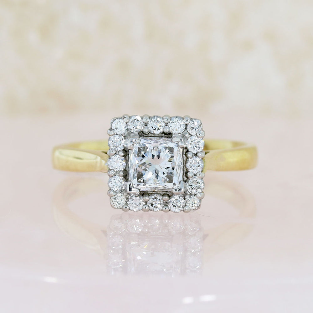 Pre Owned 18ct Yellow Gold GIA Certified Princess Cut Diamond Cluster Ring 1.12ct F VS1