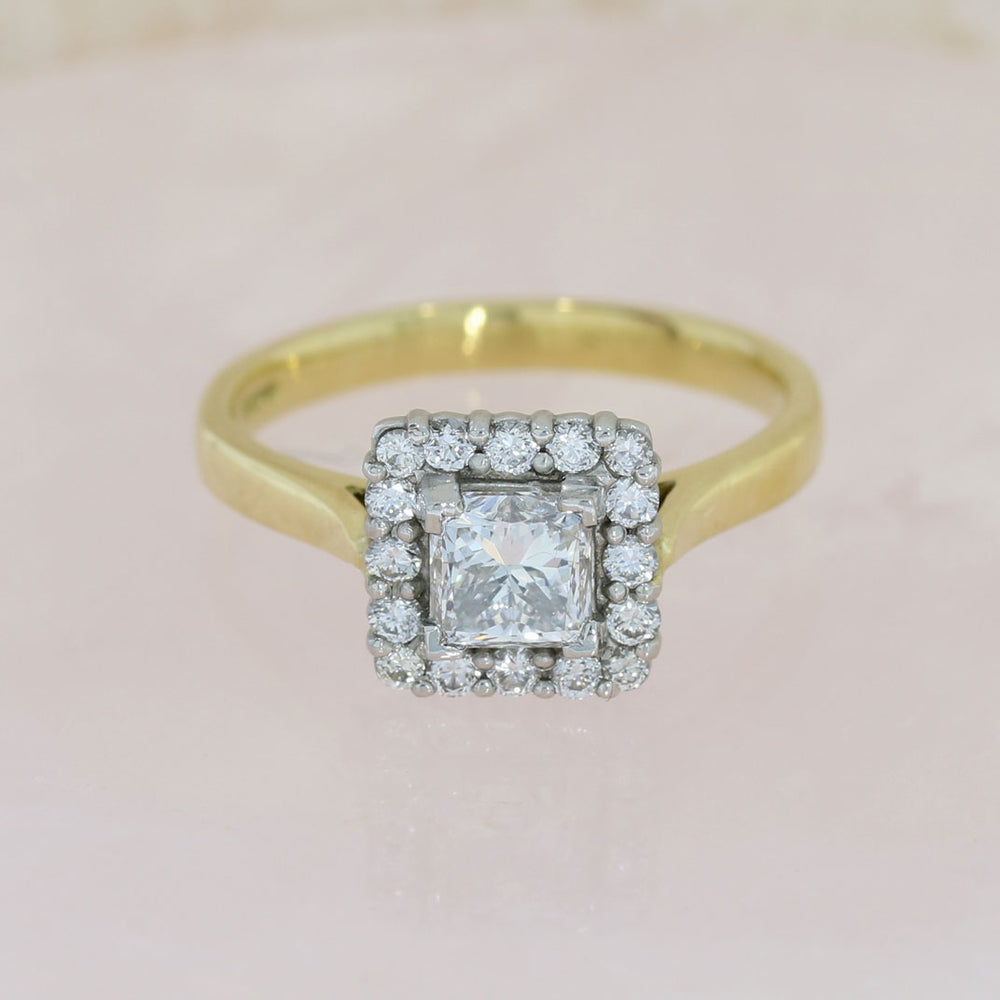 Pre Owned 18ct Yellow Gold GIA Certified Princess Cut Diamond Cluster Ring 1.12ct F VS1