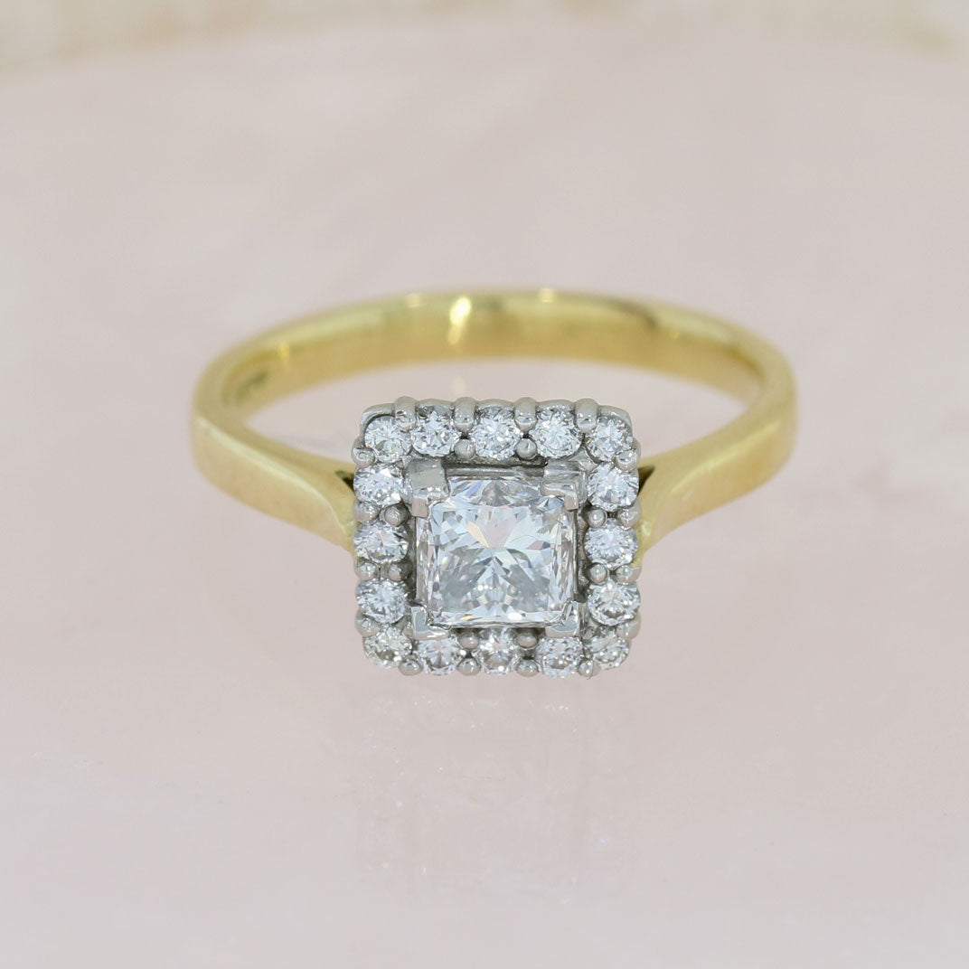 Pre Owned 18ct Yellow Gold GIA Certified Princess Cut Diamond Cluster Ring 1.12ct F VS1