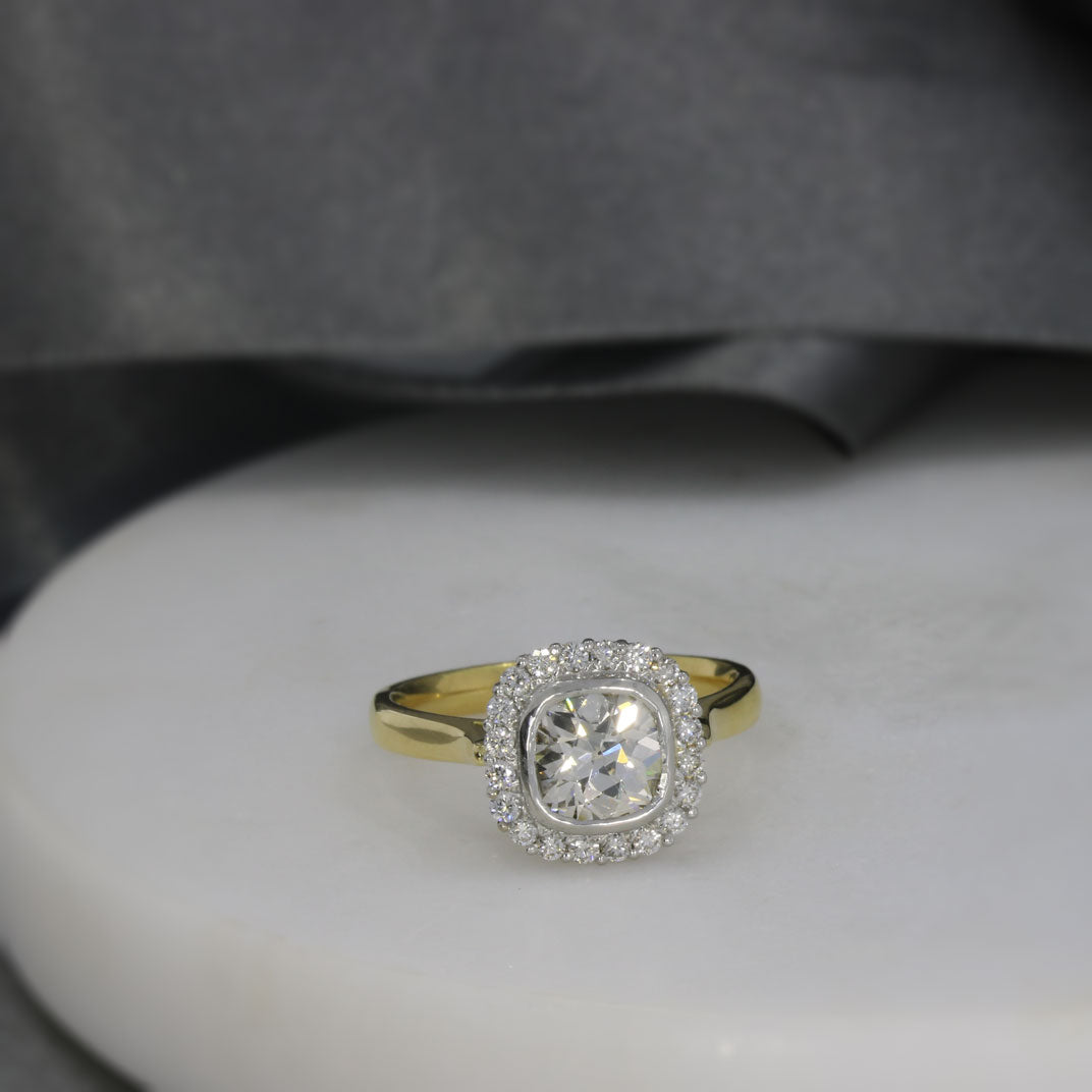Pre Owned 18ct Gold Old Cut Cushion Shape Diamond Cluster Ring 1.60ct