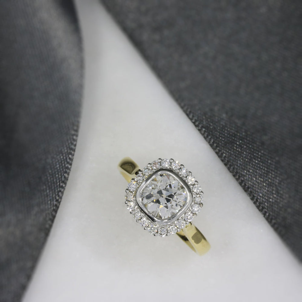 Pre Owned 18ct Gold Old Cut Cushion Shape Diamond Cluster Ring 1.60ct