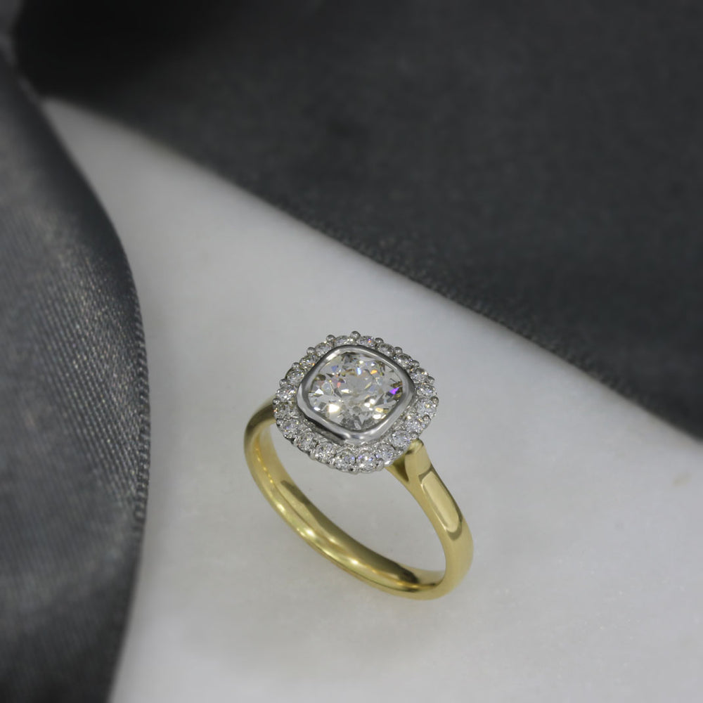 Pre Owned 18ct Gold Old Cut Cushion Shape Diamond Cluster Ring 1.60ct