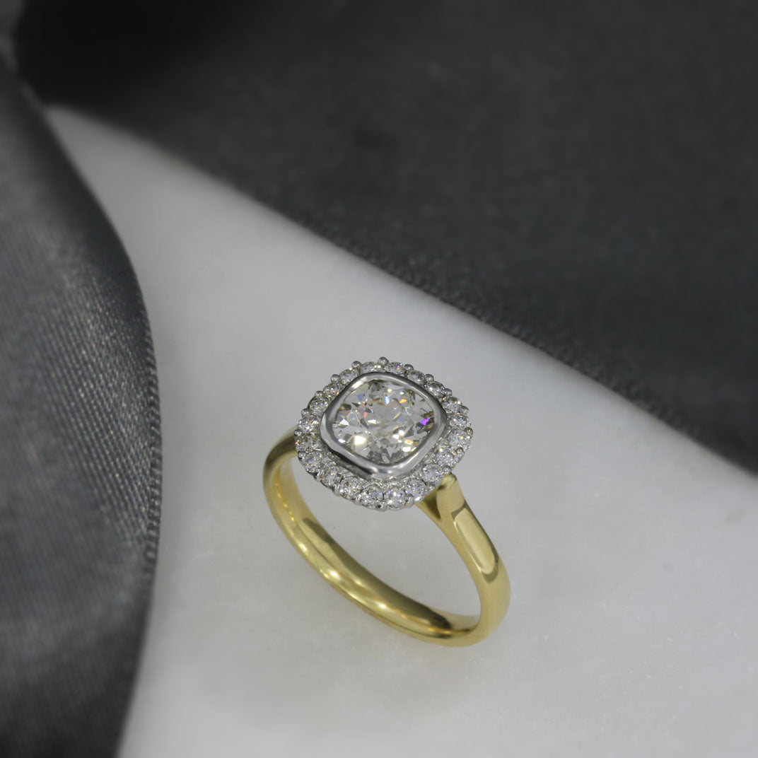 Pre Owned 18ct Gold Old Cut Cushion Shape Diamond Cluster Ring 1.60ct