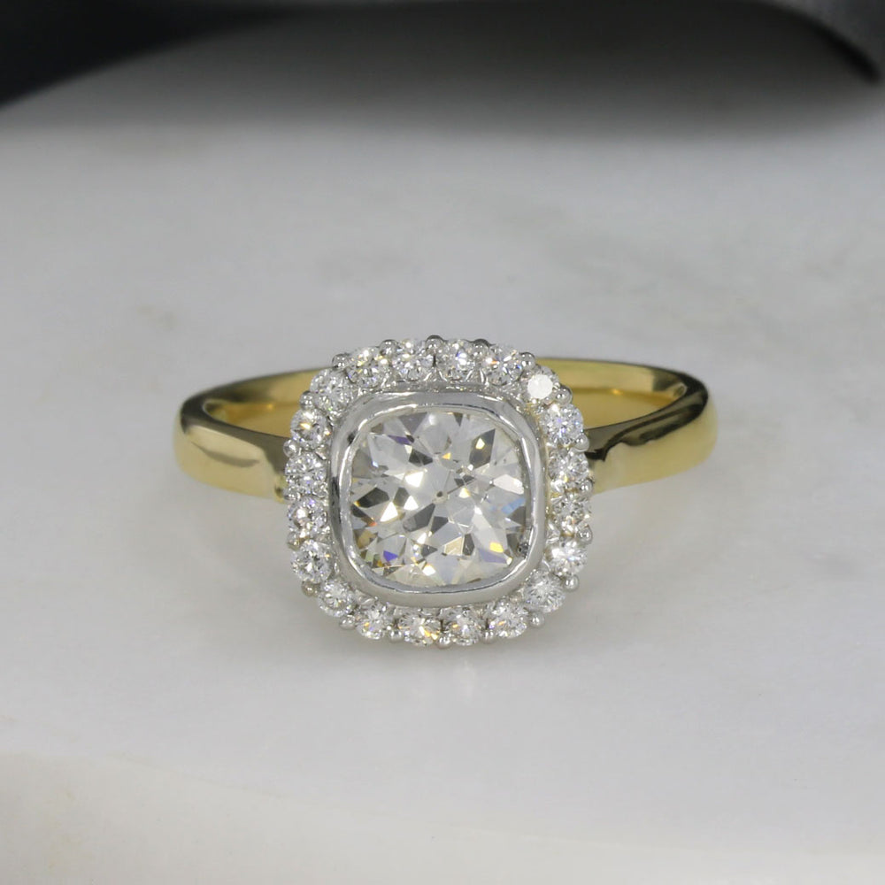 Pre Owned 18ct Gold Old Cut Cushion Shape Diamond Cluster Ring 1.60ct