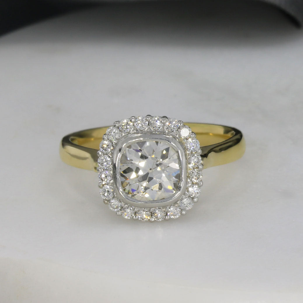 Pre Owned 18ct Gold Old Cut Cushion Shape Diamond Cluster Ring 1.60ct