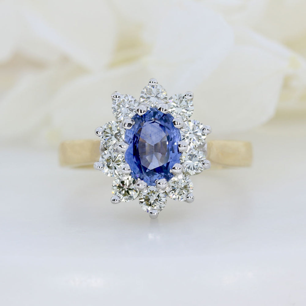 9ct Yellow Gold Oval Sapphire & Diamond Cluster Ring