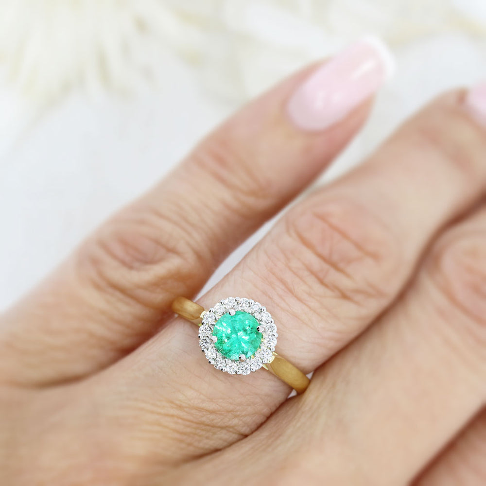 18ct Yellow Gold Round Emerald & Diamond Cluster Ring