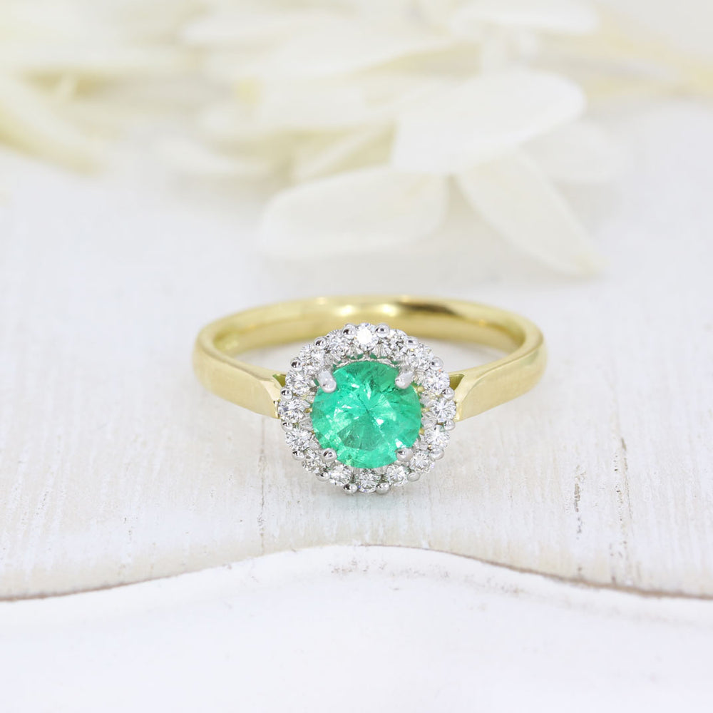 18ct Yellow Gold Round Emerald & Diamond Cluster Ring