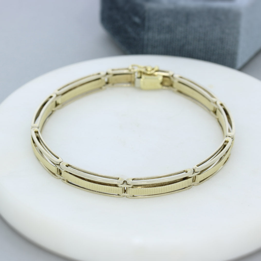 Pre Owned 9ct White & Yellow Gold Oblong Link Bracelet