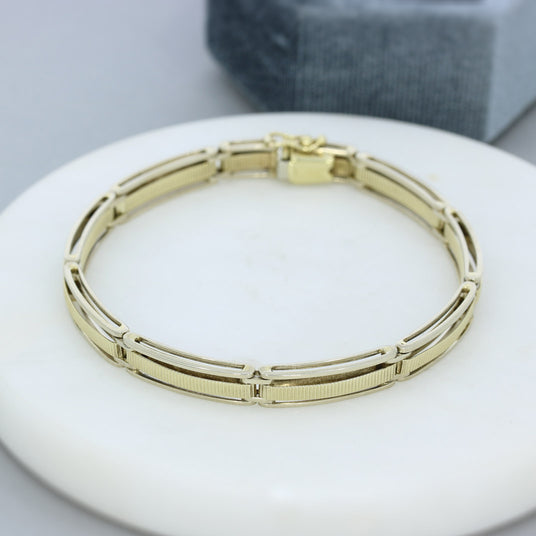 Pre Owned 9ct White & Yellow Gold Oblong Link Bracelet