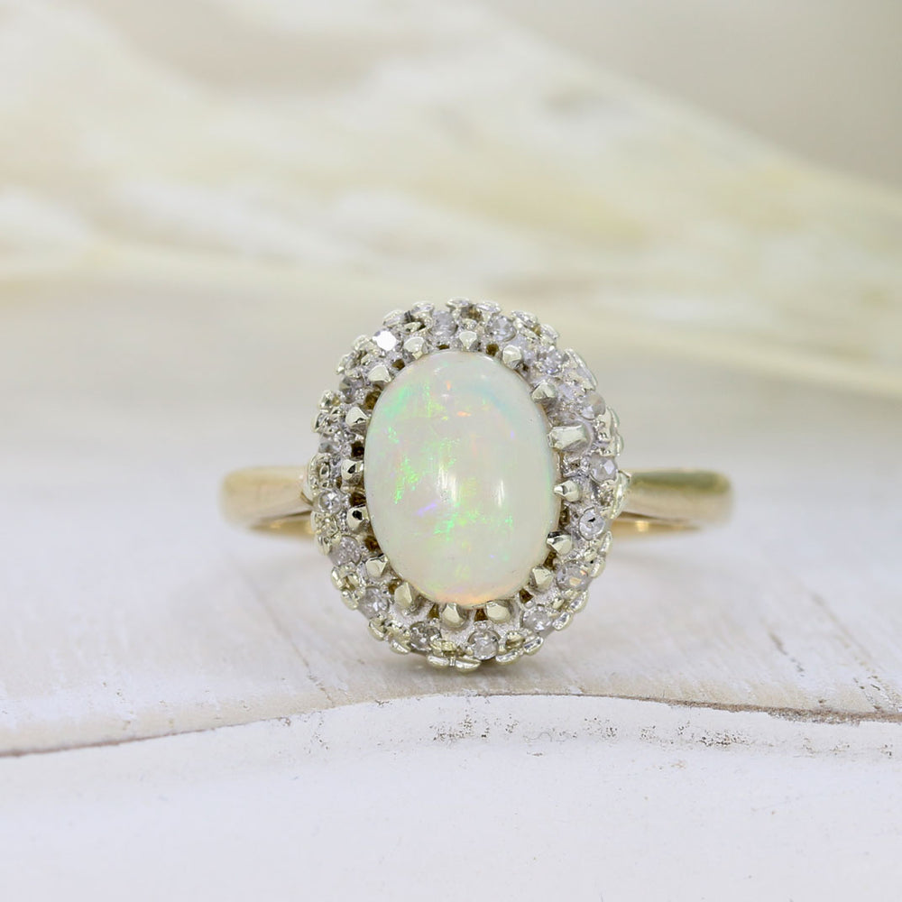 Pre Owned 9ct Yellow Gold Opal & Diamond Cluster Ring