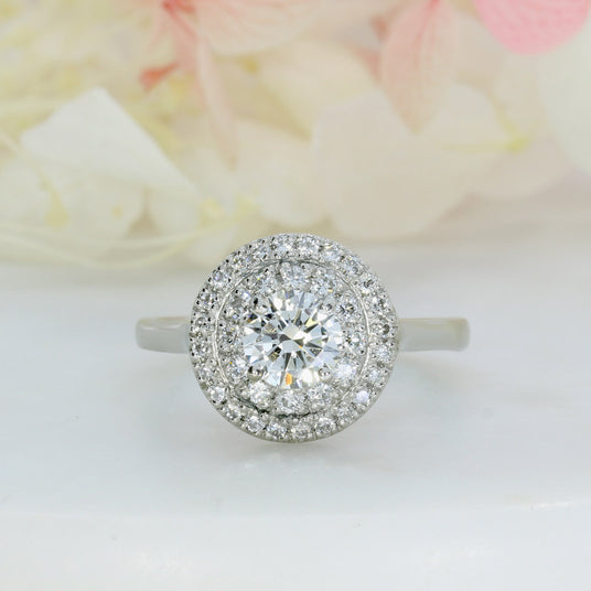 Pre Owned Platinum Diamond Solitaire Ring with a Double Halo total 1.10ct