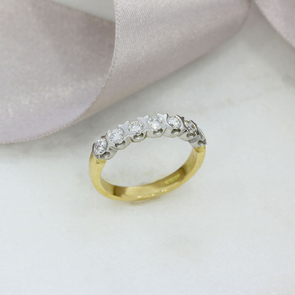 18ct Yellow Gold 7 Stone Diamond Eternity Ring with Platinum Setting 0.65ct
