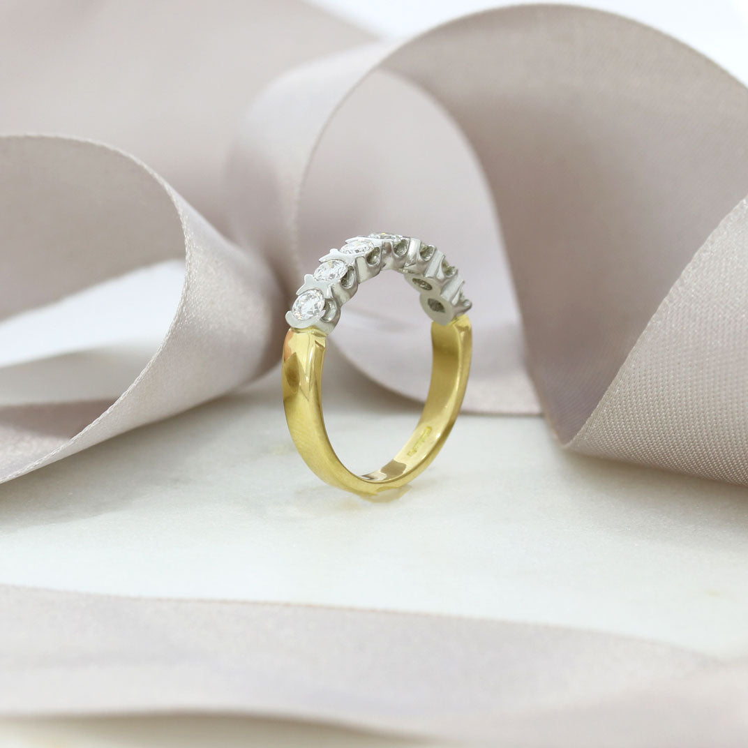 18ct Yellow Gold 7 Stone Diamond Eternity Ring with Platinum Setting 0.65ct