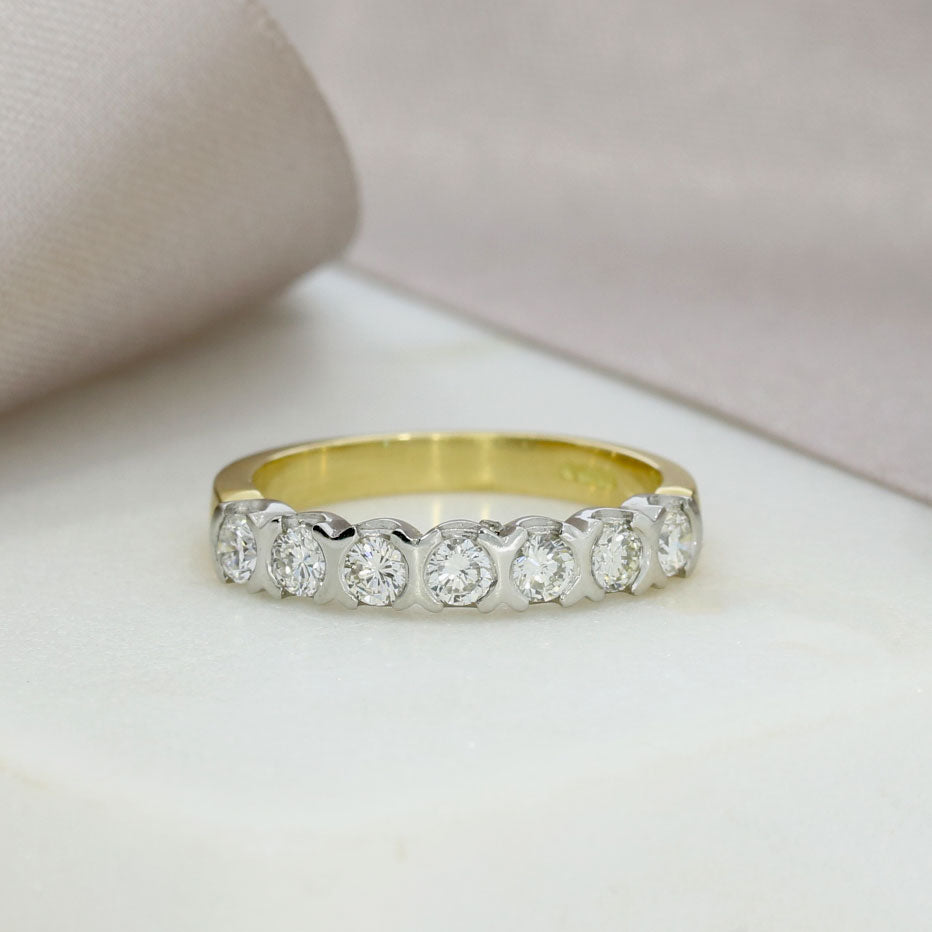 18ct Yellow Gold 7 Stone Diamond Eternity Ring with Platinum Setting 0.65ct