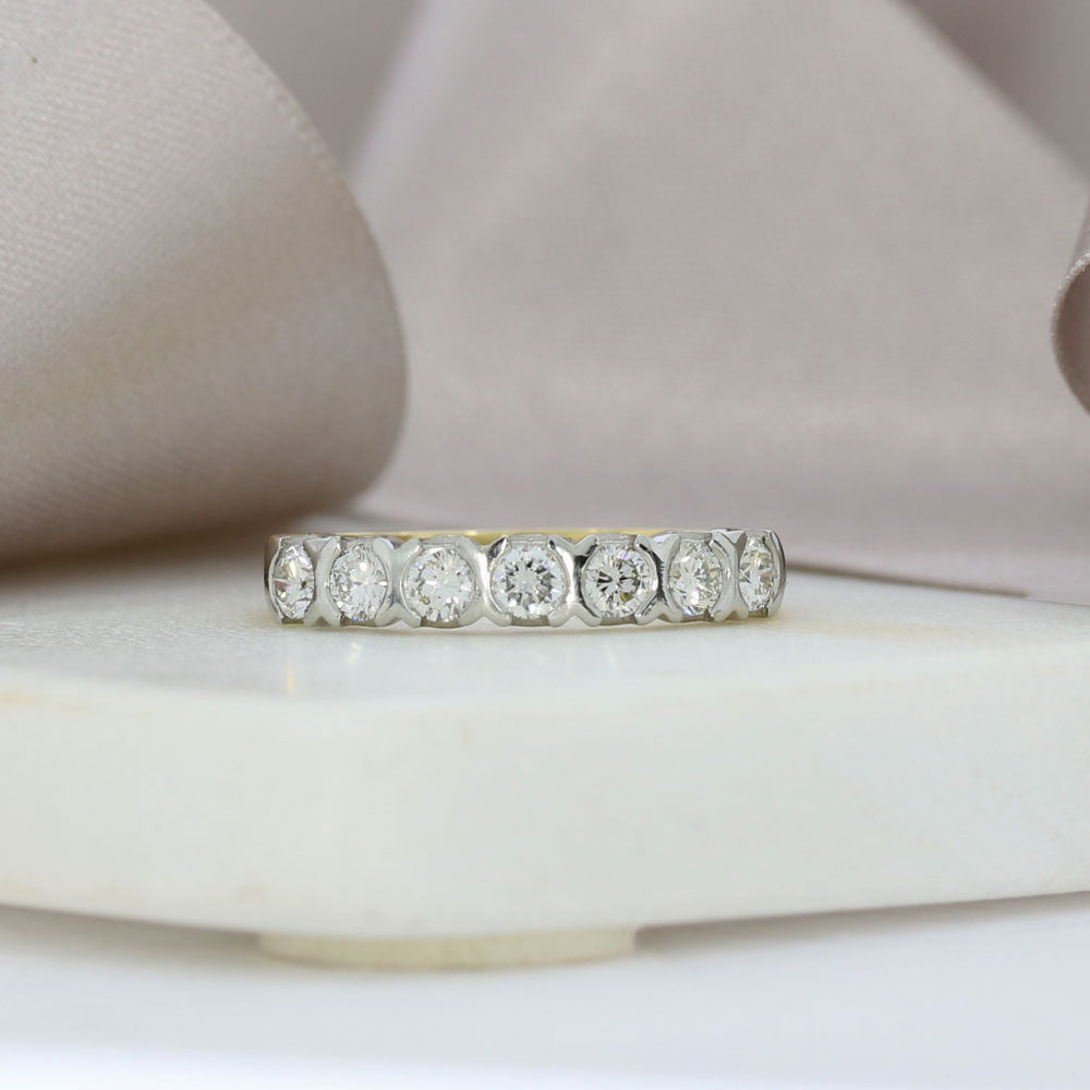 18ct Yellow Gold 7 Stone Diamond Eternity Ring with Platinum Setting 0.65ct