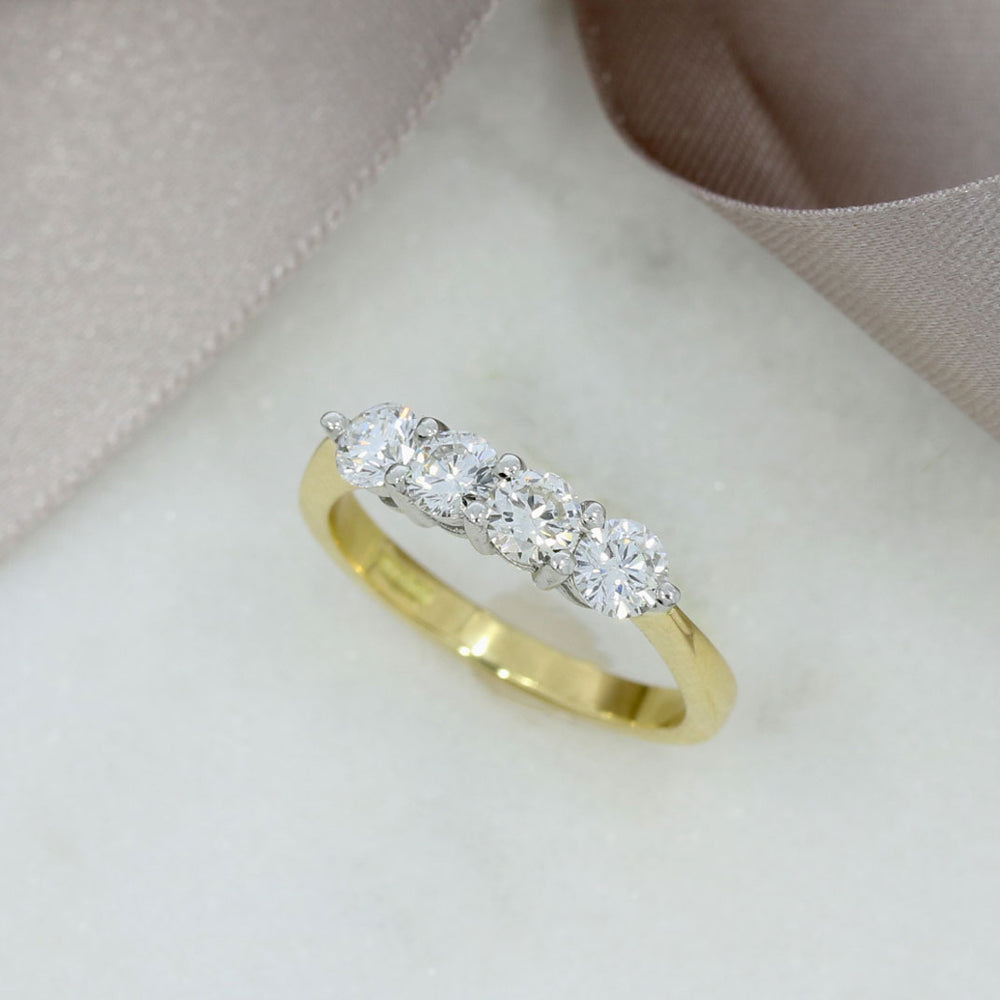 18ct Yellow Gold 4 Stone Diamond Eternity Ring with a Platinum Claw Setting 0.97ct