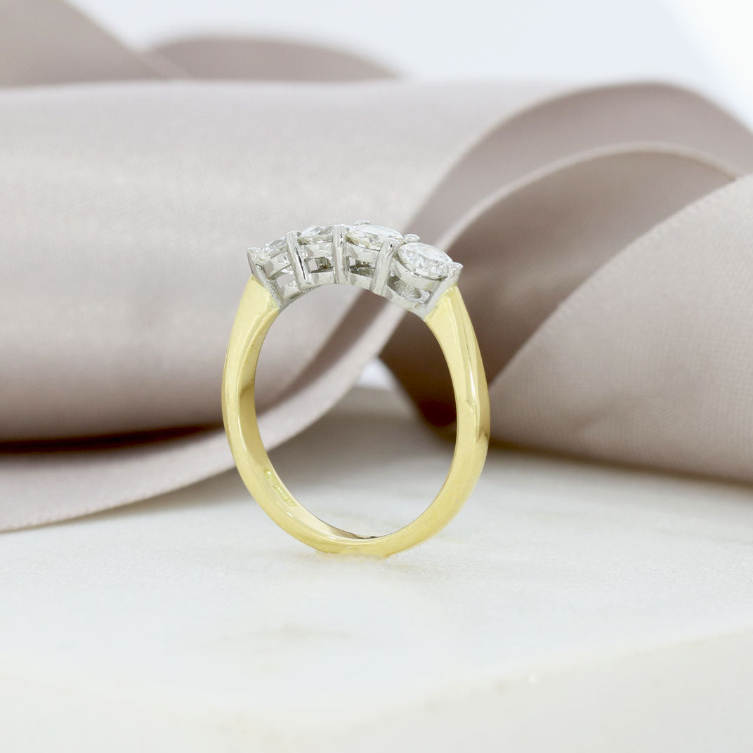 18ct Yellow Gold 4 Stone Diamond Eternity Ring with a Platinum Claw Setting 0.97ct