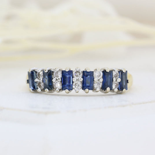 Pre Owned 18ct Yellow Gold Baguette Sapphire & Round Diamond Eternity Ring
