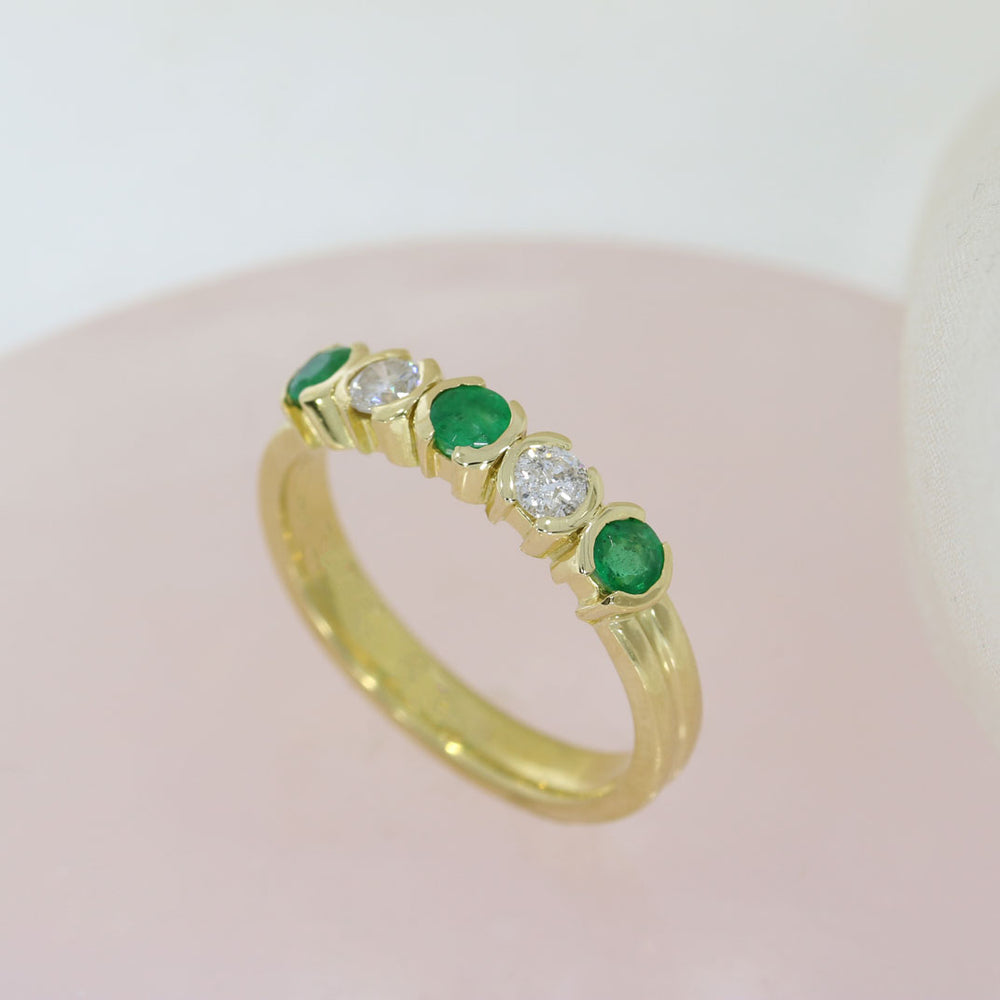 Pre Owned 18ct Yellow Gold Emerald & Diamond Eternity Ring 0.20ct