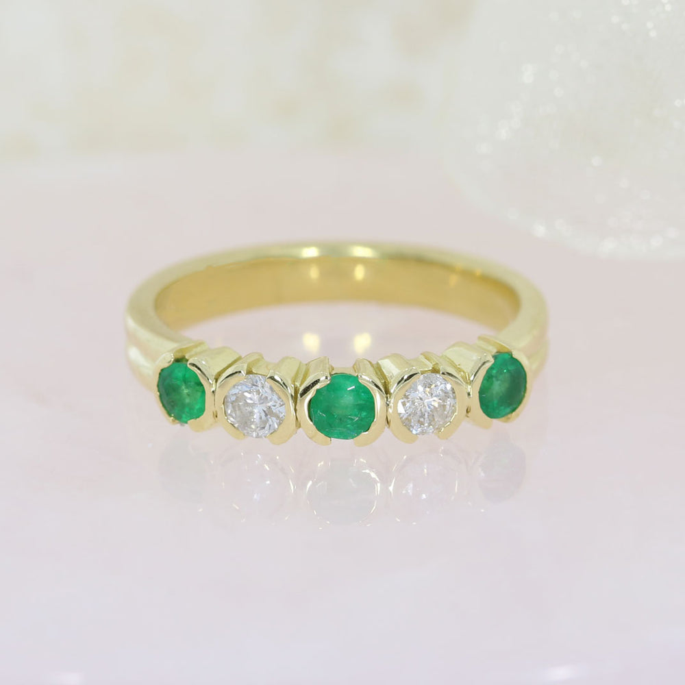 Pre Owned 18ct Yellow Gold Emerald & Diamond Eternity Ring 0.20ct