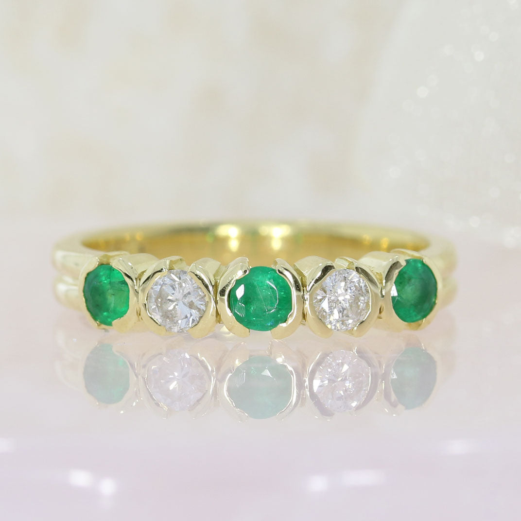 Pre Owned 18ct Yellow Gold Emerald & Diamond Eternity Ring 0.20ct