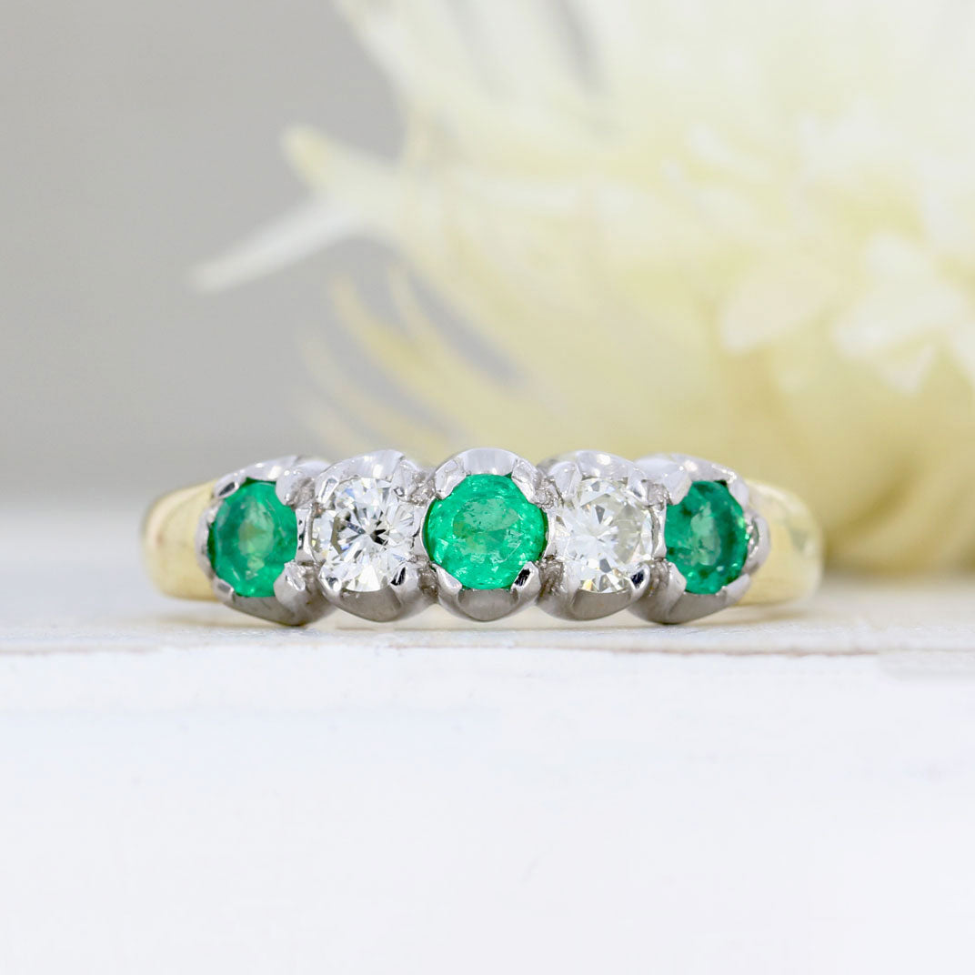 18ct Yellow Gold Emerald & Diamond 5 Stone Eternity Ring