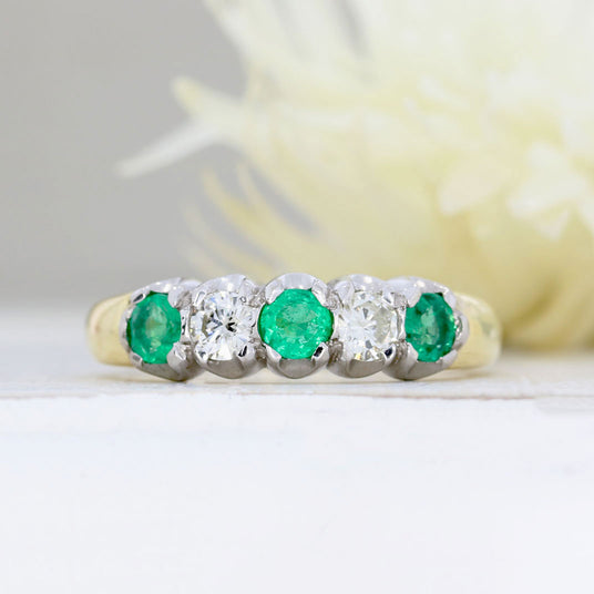 18ct Yellow Gold Emerald & Diamond 5 Stone Eternity Ring